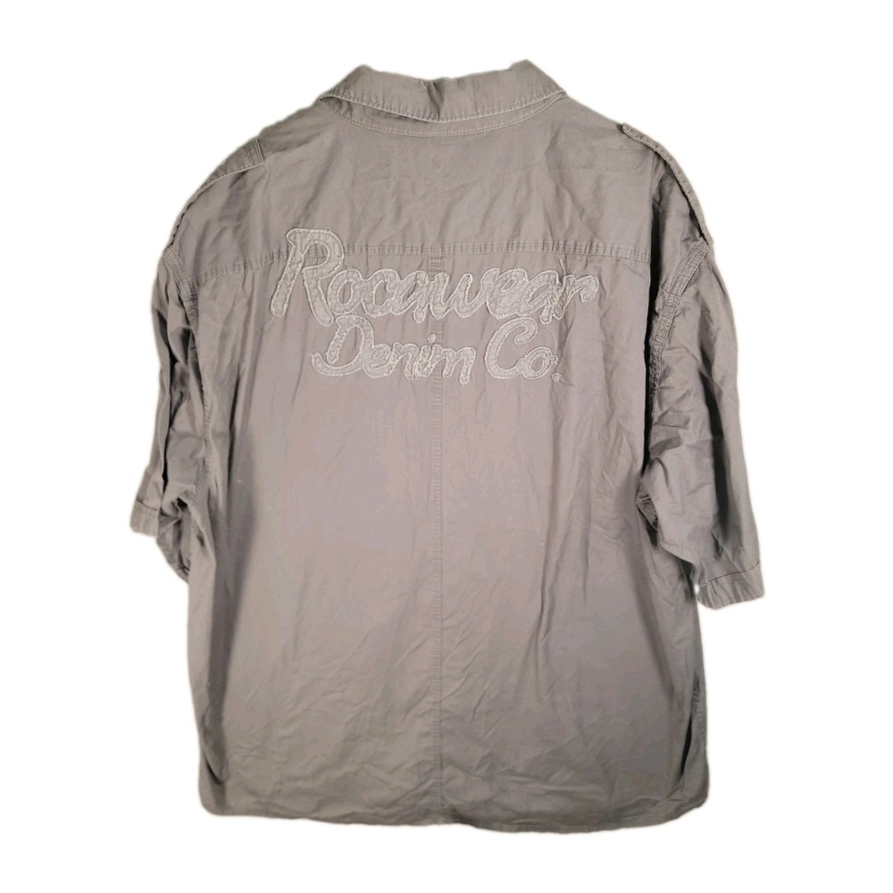 Vintage Rocawear Denim Co Shirt Mens 5X Gray Embroidered Utility Y2K Hip Hop